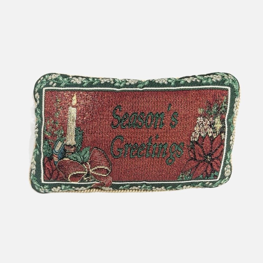 Unbranded Vintage Season’s Greetings Christmas Tapestry Holiday Pillow Candle